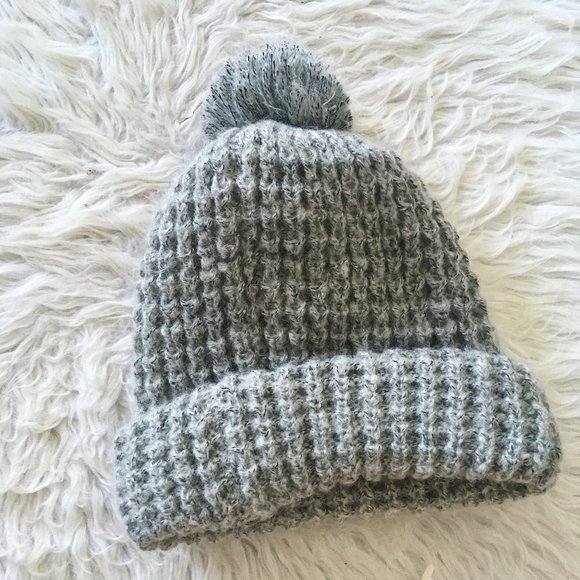 Forever 21 Accessories - Forever 21 Knitted Grey Poof Beanie